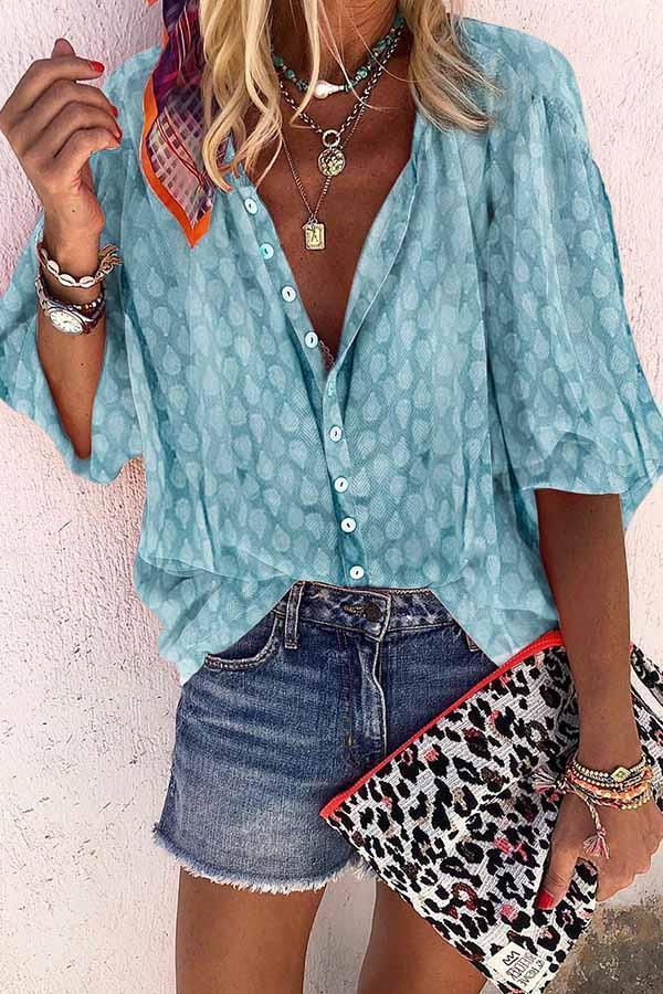 Solid Color Button Loose Shirt