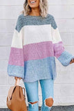 Chicindress Contrast Striped Loose Round Neck Sweater