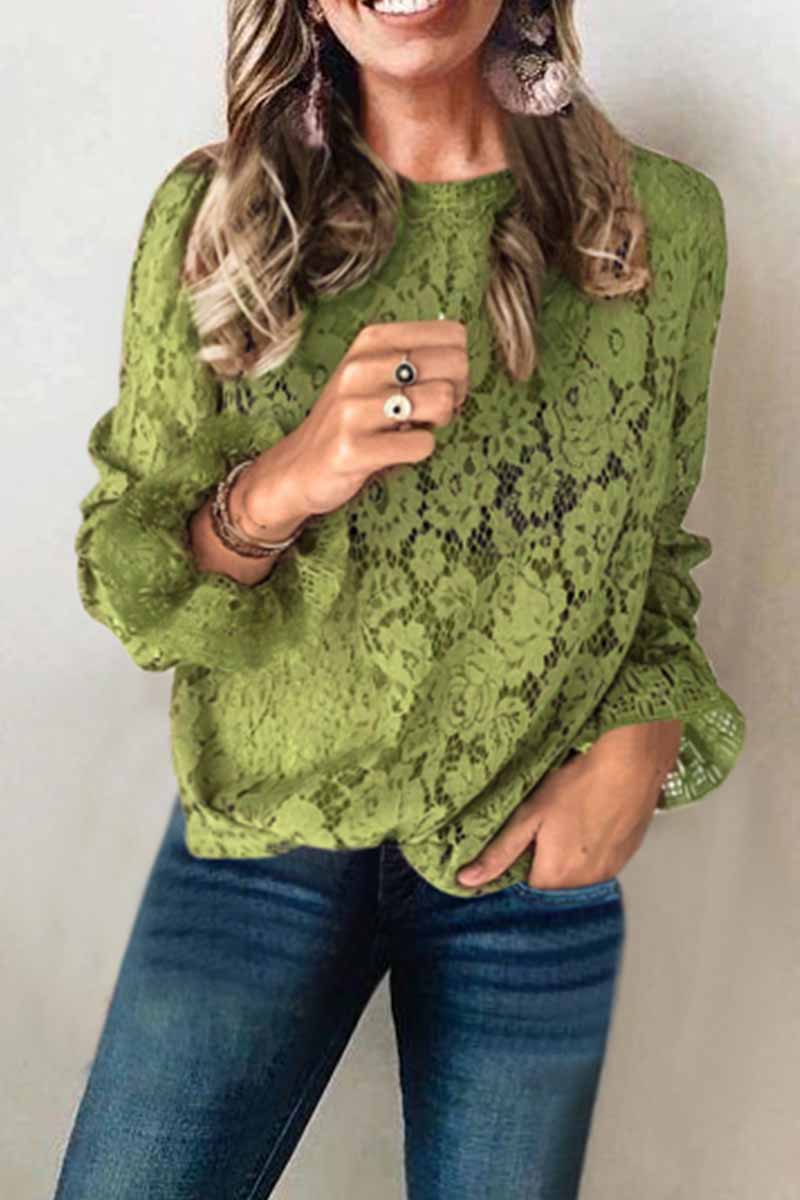 Chicindress Long Sleeve Openwork Lace Blouse(5 Colors) – chicindress