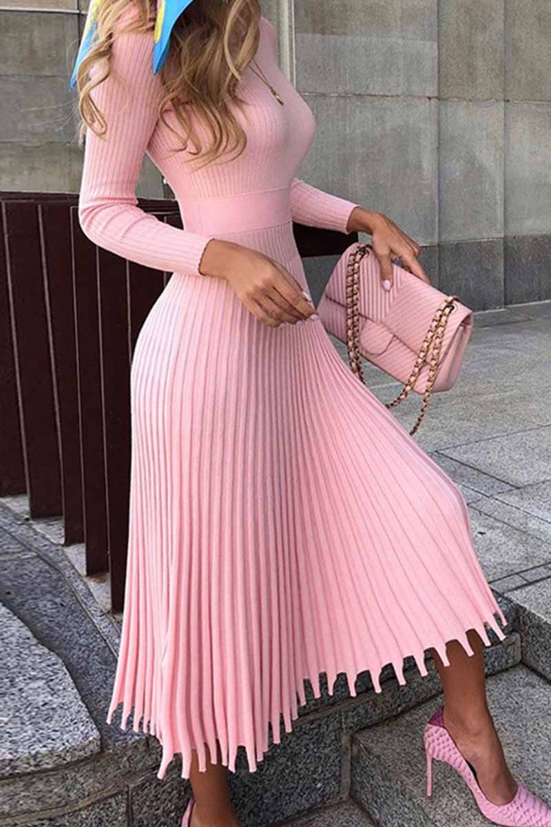 Chicindress Solid Color Loose Pleated Knitted Midi Dresses