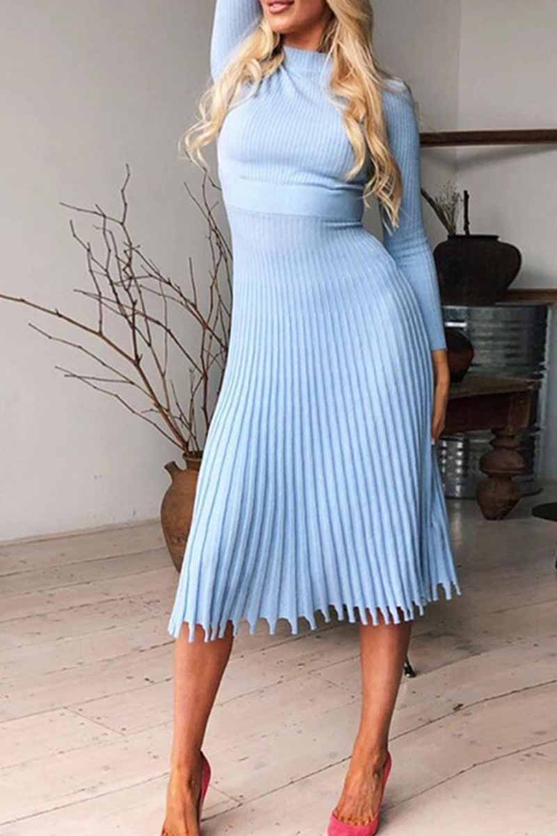 Chicindress Solid Color Loose Pleated Knitted Midi Dresses